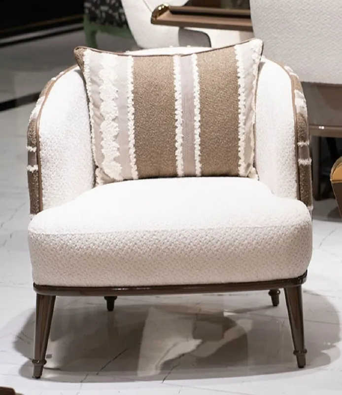 Ausverkauf Casa Padrino sillón de lujo blanco / gris / marrón - Sillón de salón - Sillón de hotel - Muebles de salón - Muebles de hotel - Muebles de lujo