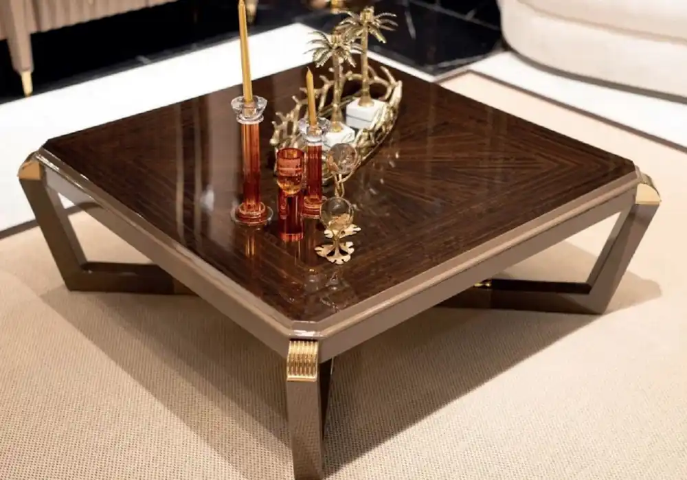 Super-Preis Casa Padrino mesa de centro de lujo marrón / oro - Mesa de salón cuadrada de madera maciza - Muebles de salón - Muebles de lujo - Colección de lujo