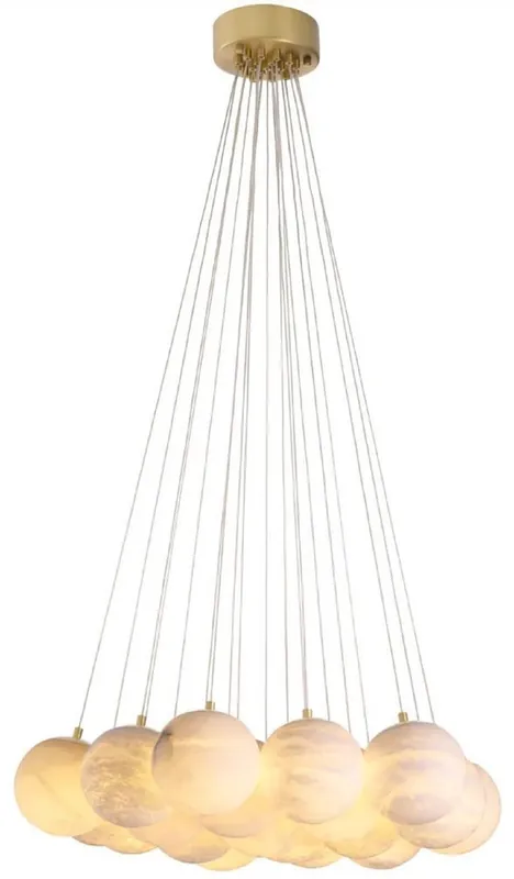Direktkauf Casa Padrino lámpara de araña de lujo alabastro / latón antiguo Ø 75 x A. 170 cm - Lámpara de araña de salón con pantallas de alabastro - Calidad de lujo