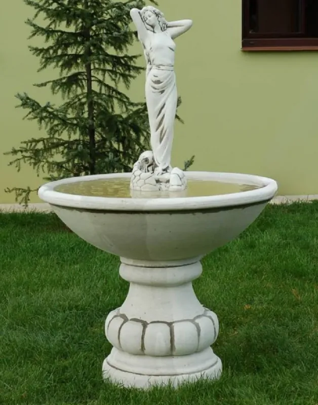 Neu Casa Padrino fuente barroco señora gris Ø 90 x A. 140 cm - Fuente de jardín redonda de estilo barroco - Fuente redonda de piedra decoración de jardín - Accesorios de decoración de jardín barroco