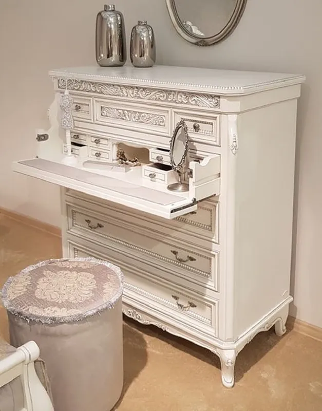 Casa Padrino cómoda barroco de lujo blanco / gris / plata antigua - Magnífica cómoda de dormitorio de estilo barroco - Muebles de dormitorio de lujo de estilo barroco - Muebles barroco Sofort Bestellen