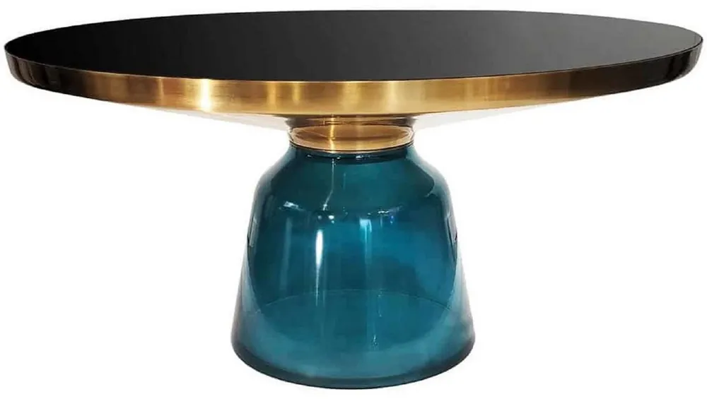 Preisreduziert Casa Padrino mesa de centro de lujo negro / oro / azul Ø 75 x A. 37 cm - Mesa de salón redonda de vidrio - Muebles de salón - Muebles de lujo
