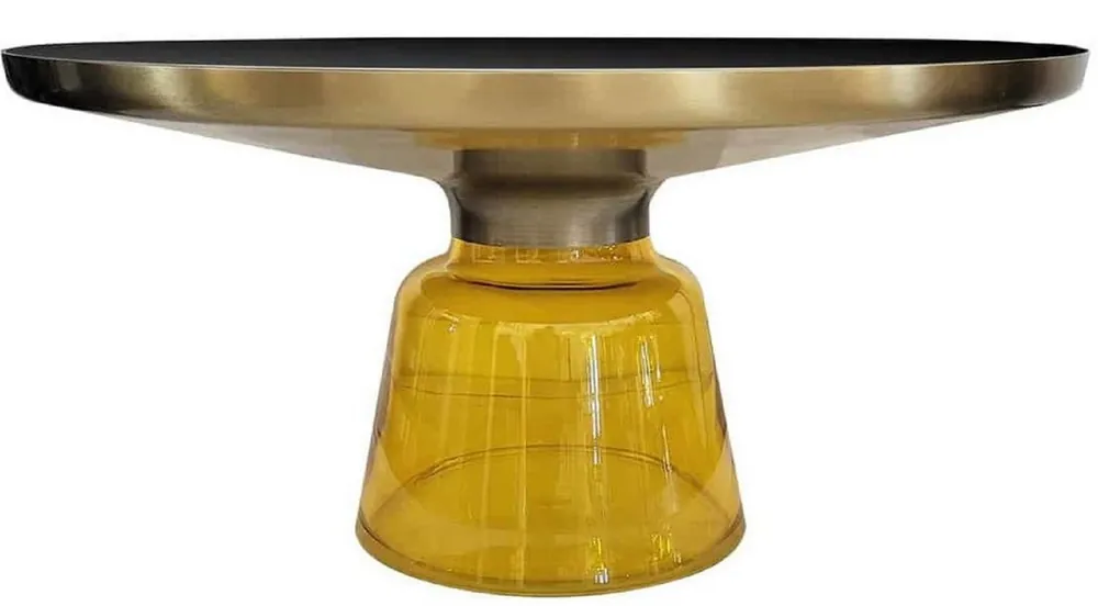 Casa Padrino mesa de centro de lujo negro / oro / amarillo Ø 75 x A. 37 cm - Mesa de salón redonda de vidrio - Muebles de salón - Muebles de lujo Preiswert