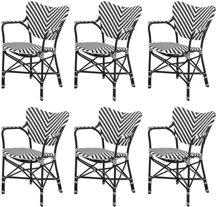 Casa Padrino conjunto de 6 sillas de comedor de lujo con reposabrazos blanco / negro 63 x 54 x A. 87 cm - Sillas de jardín de ratán - Muebles de comedor - Muebles de jardín - Muebles de lujo Preisknaller