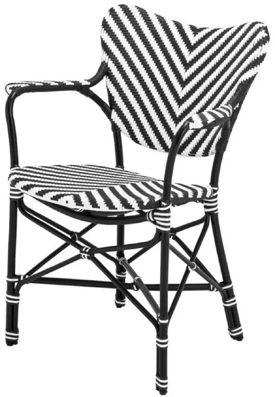 Nur Für Kurze Zeit Casa Padrino silla de comedor de lujo con reposabrazos blanco / negro 63 x 54 x A. 87 cm - Silla de jardín de ratán de lujo - Muebles de comedor - Muebles de jardín - Muebles de ratán de lujo