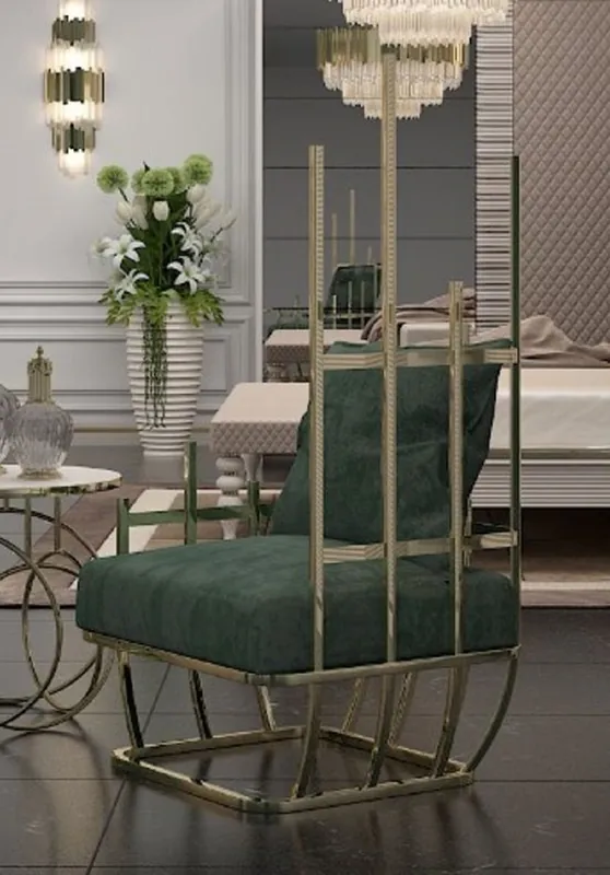 Casa Padrino sillón de diseño de lujo lado derecho con cojines verde / oro 68 x 68 x A. 153 cm - Muebles de salón - Muebles de hotel - Muebles de lujo Bestseller
