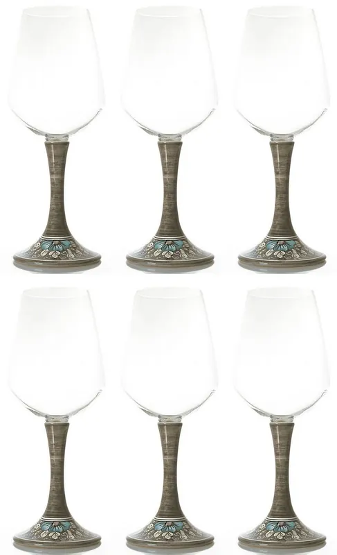 Neu Casa Padrino conjunto de 6 copas de vino de lujo marrón / multicolor A. 23,5 cm - Copas de vino hechas y pintadas a mano - Accesorios hoteles y restaurantes - Calidad de lujo - Hecho en Italia