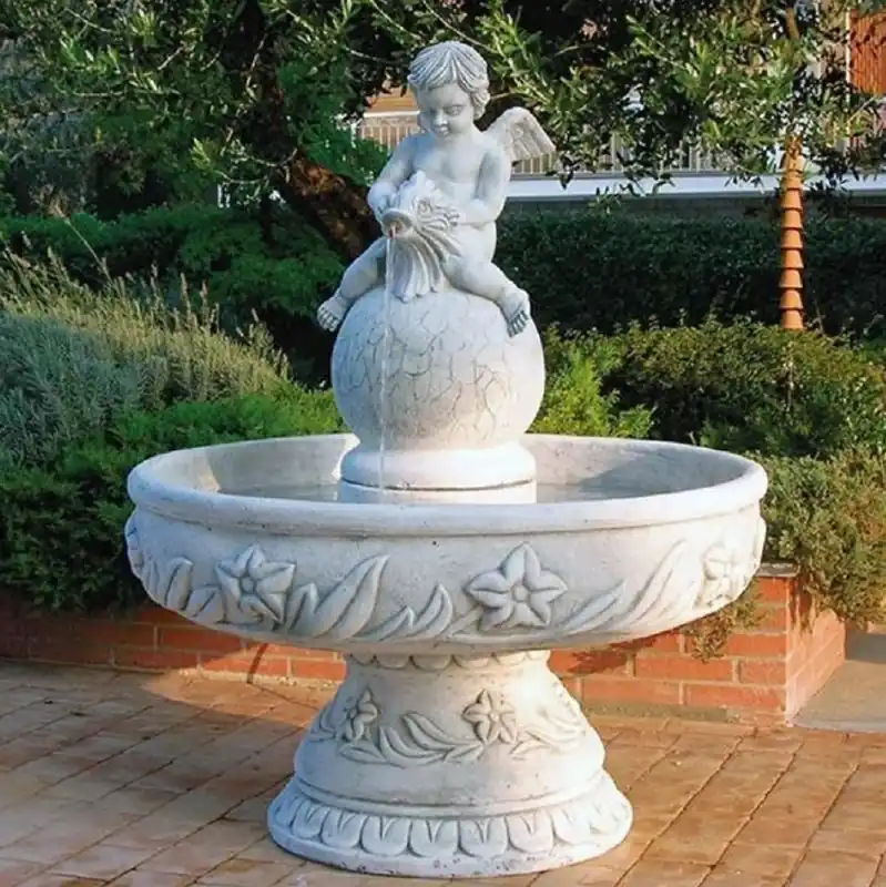 Angebot Casa Padrino fuente barroco ángel gris Ø 125 x A. 153 cm - Fuente de jardín redonda de estilo barroco - Fuente decorativa de jardín redonda - Accesorios de jardín barrocos - Hecho en Italia