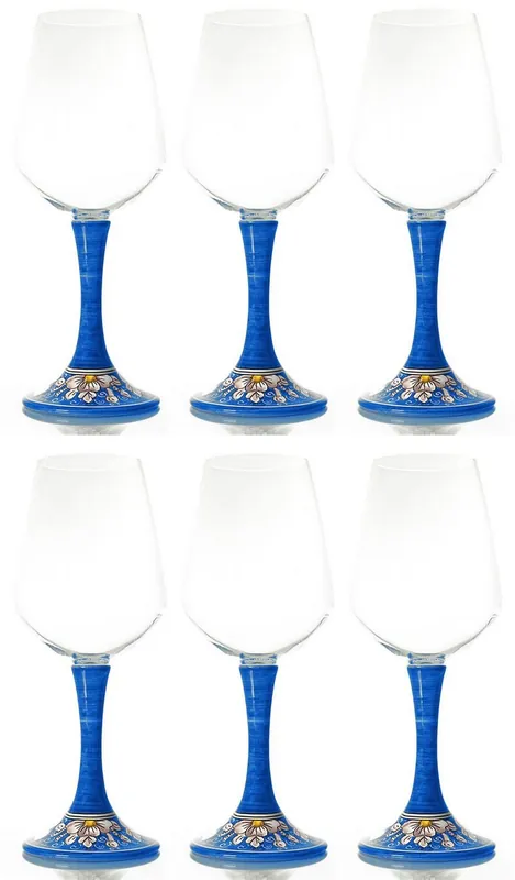 Zertifiziert Casa Padrino conjunto de 6 copas de vino de lujo azul / multicolor A. 23,5 cm - Copas de vino hechas y pintadas a mano - Accesorios hoteles y restaurantes - Calidad de lujo - Hecho en Italia