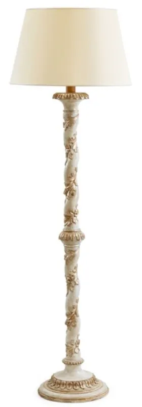 Casa Padrino lámpara de pie barroco de lujo blanco antiguo / oro antiguo / crema Ø 33 x A. 148,5 cm - Magnífica lámpara de pie barroco con pantalla redonda - Calidad de lujo - Hecho en Italia Super-Preis