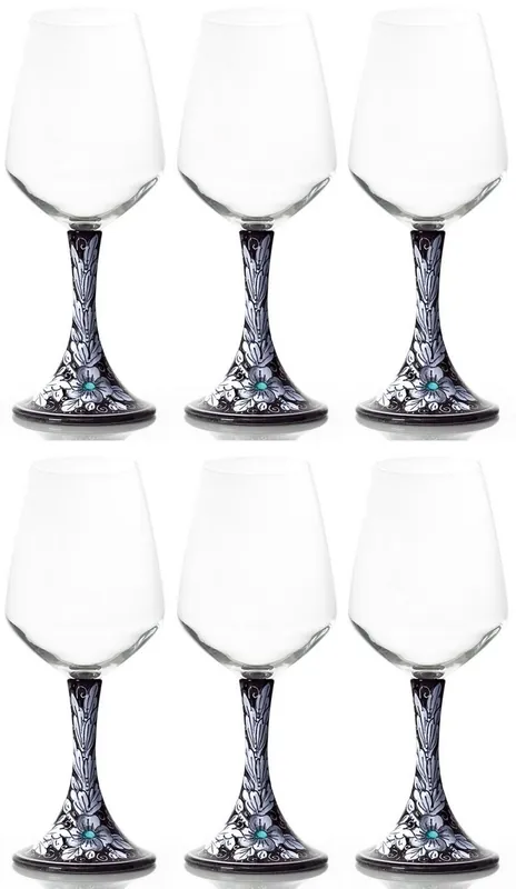 Nur Für Kurze Zeit Casa Padrino conjunto de 6 copas de vino de cerámica de lujo negro / multicolor A. 23,5 cm - Copas de vino hechas y pintadas a mano - Accesorios hoteles y restaurantes - Hecho en Italia