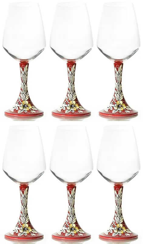 Aktuell Casa Padrino conjunto de 6 copas de vino de cerámica de lujo rojo / multicolor A. 23,5 cm - Copas de vino hechas y pintadas a mano - Accesorios hoteles y restaurantes - Hecho en Italia