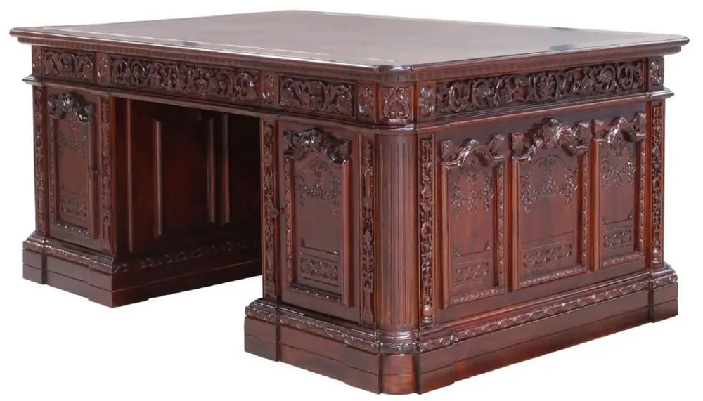 Highlight Casa Padrino Escritorio de Caoba Barroco de Lujo Marrón Oscuro / Marrón 185 x 125 x A. 83 cm - Magnífica Mesa de Oficina de Madera Maciza Barroco - Muebles de Oficina de Caoba Oficina Barrocos