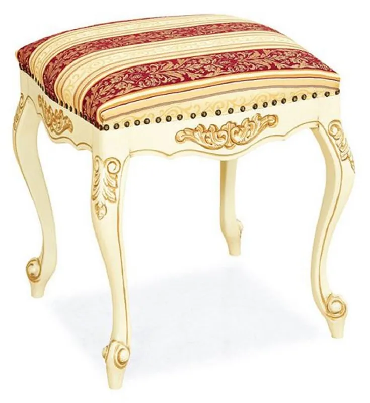 Schneller Versand Casa Padrino Taburete Barroco de Lujo Crema / Rojo / Blanco / Beige - Taburete de Estilo Barroco Hecho a Mano - Muebles Barrocos - Noble y Magnífico