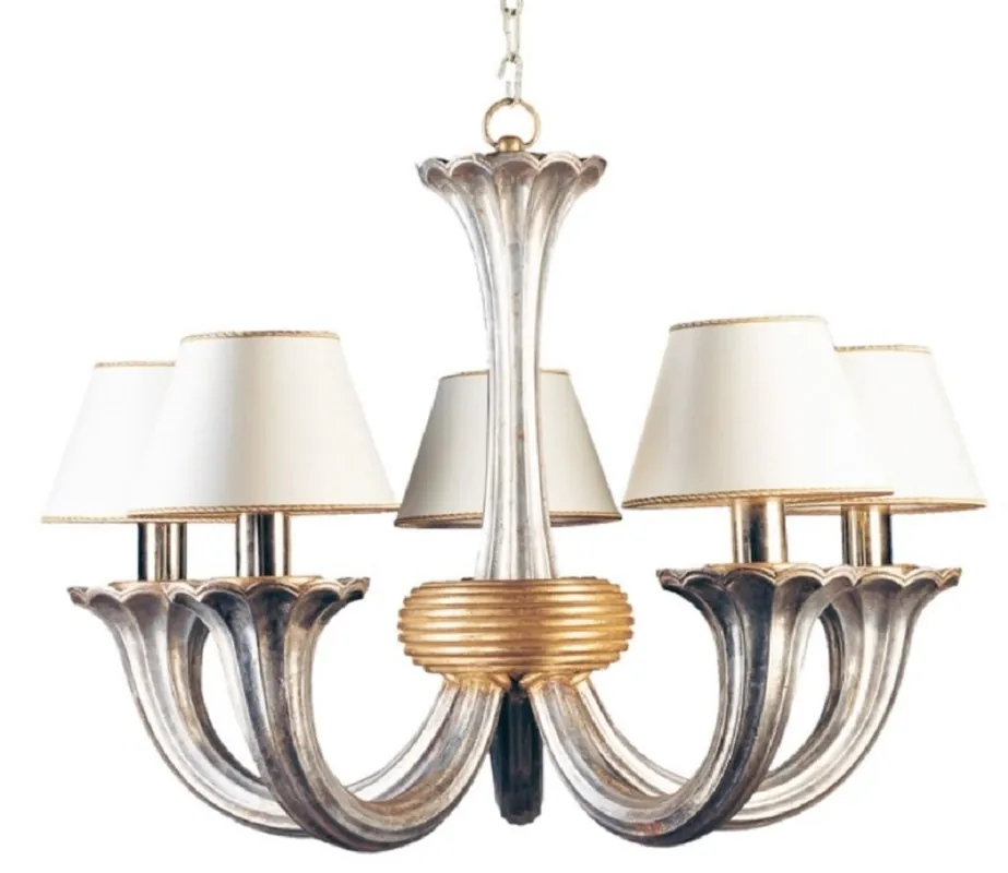 Casa Padrino araña de luces barroco de lujo plata antigua / oro antiguo / blanco Ø 82 x A. 60 cm - Magnífica araña de salón de estilo barroco - Calidad de lujo - Hecho en Italia Markenware