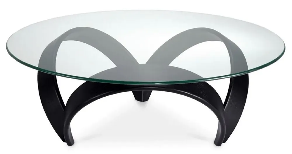 Preisknaller Casa Padrino mesa de centro de lujo negro Ø 110 x A. 36,5 cm - Mesa de salón redonda con tapa de vidrio - Muebles de salón - Muebles de hotel - Muebles de lujo - Colección de lujo