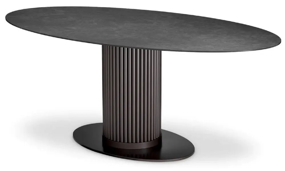 Nur Für Kurze Zeit Casa Padrino mesa de comedor de lujo negro / bronce 200 x 119 x A. 78,5 cm - Mesa de cocina ovalada con tablero de cerámica con aspecto de mármol - Muebles de comedor de lujo - Calidad de lujo