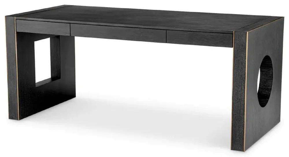 Ausverkauf Casa Padrino escritorio de lujo con 3 cajones negro gris / bronce 180,5 x 80 x A. 76 cm - Mesa de oficina - Muebles de oficina - Muebles de lujo - Instalación de lujo - Calidad de lujo