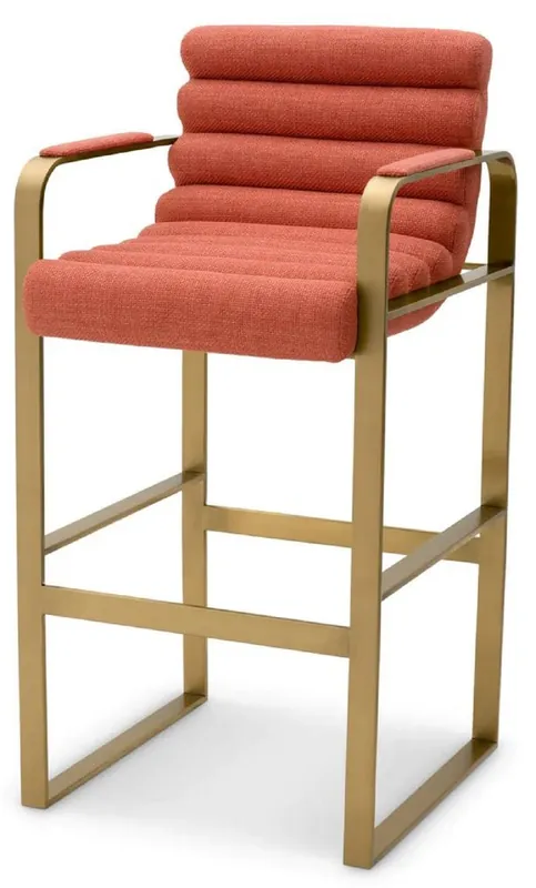 Casa Padrino silla de bar de terciopelo de lujo con reposabrazos naranja / latón 53,5 x 57,5 x A. 107 cm - Taburete de bar tapizado de acero inoxidable - Muebles de bar de lujo - Calidad de lujo Ausverkauf
