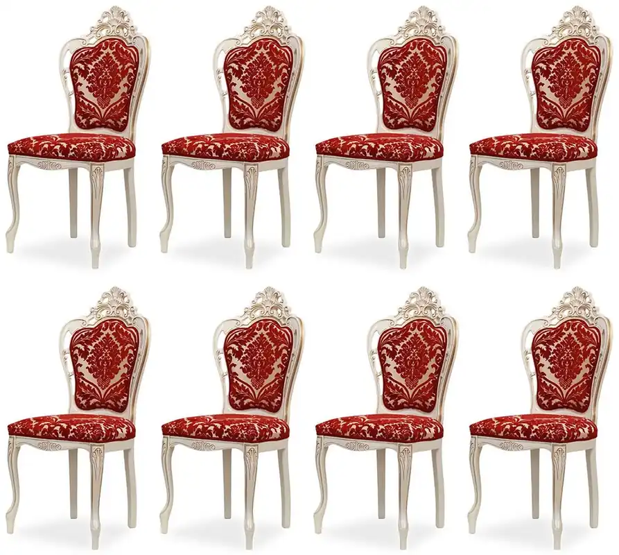 Casa Padrino conjunto de 8 sillas de comedor barrocos de lujo con patrón elegante rojo / blanco / beige / oro - Sillas de cocina barroco - Magníficos muebles de comedor de lujo estilo barroco Finale Aktion
