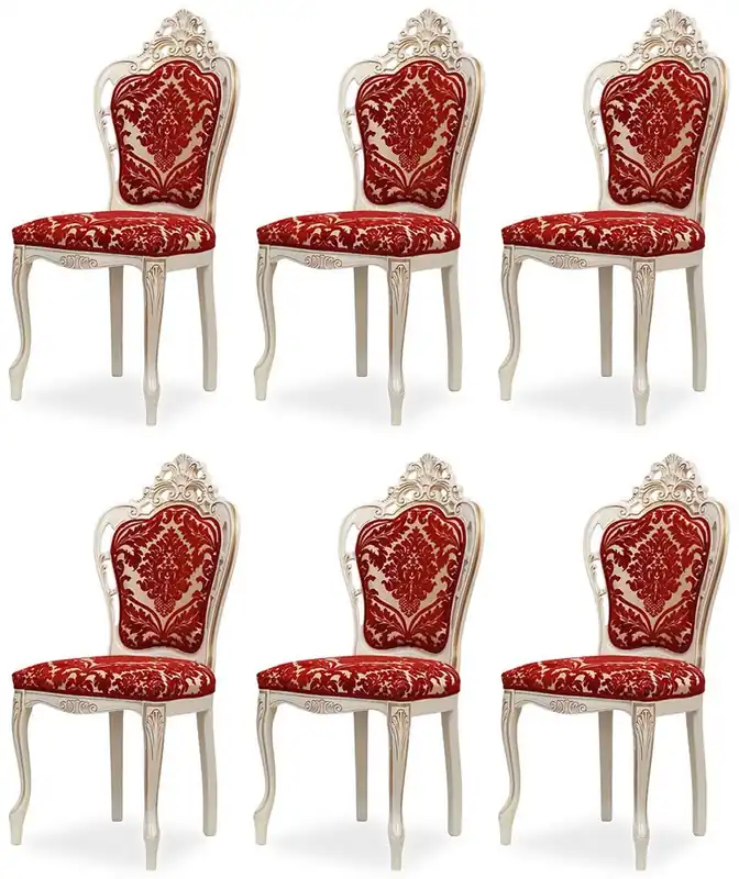 Top-Seller Casa Padrino conjunto de 6 sillas de comedor barrocos de lujo con patrón elegante rojo / blanco / beige / oro - Sillas de cocina barroco - Magníficos muebles de comedor de lujo estilo barroco