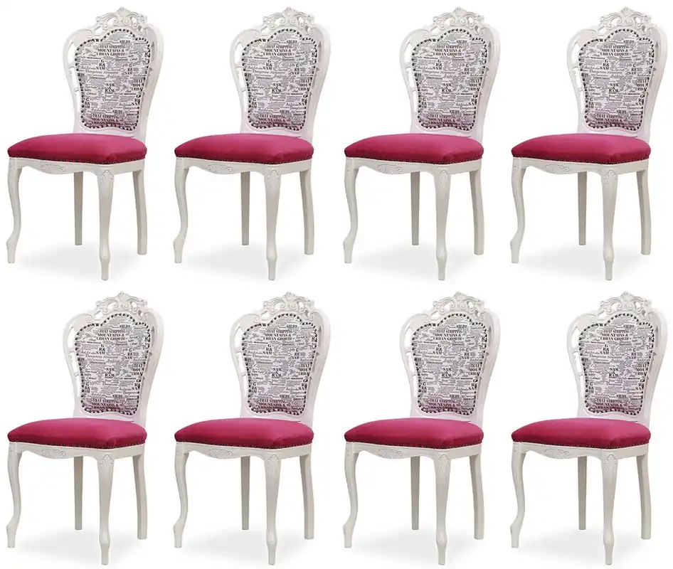 Casa Padrino conjunto de 8 sillas de comedor barrocos de lujo rosa oscuro / negro / blanco - Sillas de cocina barroco - Magníficos muebles de comedor de lujo estilo barroco Preisknaller