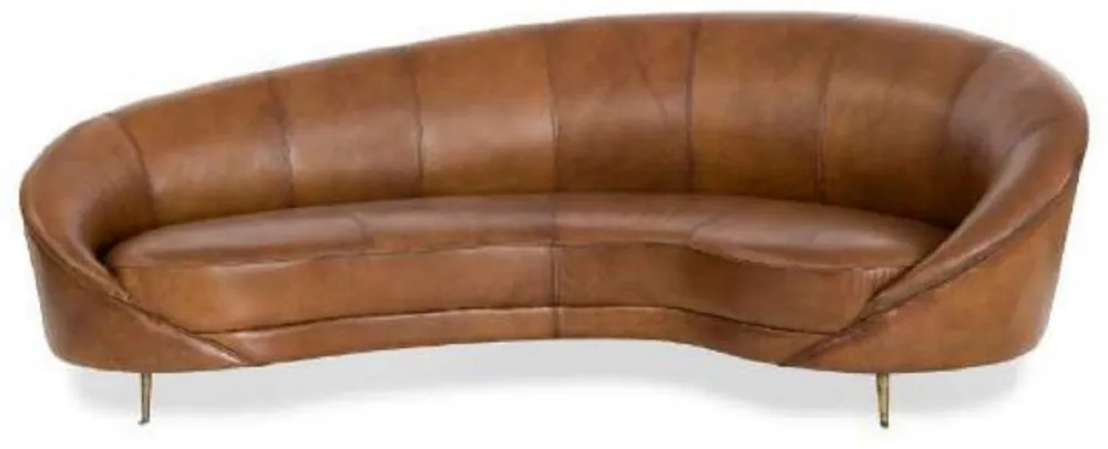 Casa Padrino sofá de cuero de lujo marrón / latón 230 x 133 x A. 83 cm - Sofá de salón curvo de cuero genuino - Muebles de salón - Muebles de cuero - Muebles de lujo Billig