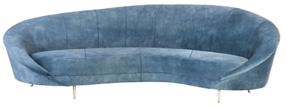Echt Casa Padrino sofá de terciopelo de lujo azul / latón 230 x 133 x A. 83 cm - Sofá de salón curvo con elegante tela de terciopelo - Muebles de salón - Muebles de hotel - Muebles de lujo