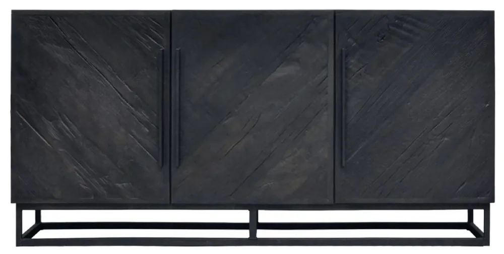 Casa Padrino aparador de madera maciza de lujo negro 160 x 43 x A. 80 cm - Gabinete de roble rústico con 3 puertas - Muebles de comedor rústicos de madera maciza - Muebles de comedor de lujo Geprüft