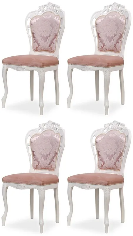 Solange Der Vorrat Reicht Casa Padrino conjunto de 4 sillas de comedor barrocos de lujo con patrón elegante rosa / blanco - Sillas de cocina barroco - Magníficos muebles de comedor de lujo estilo barroco