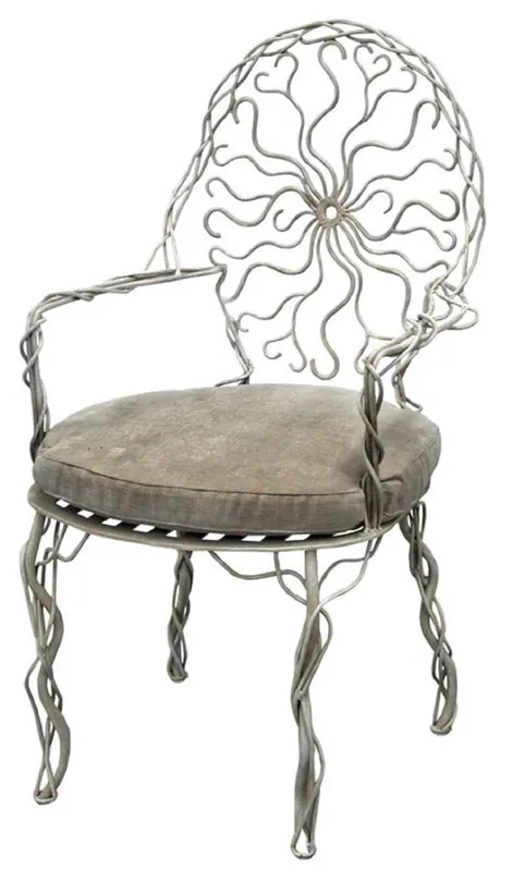 Highlight Casa Padrino silla de jardín Art Nouveau de lujo gris 60 x 60 x A. 100 cm - Silla de comedor forjada a mano con reposabrazos y cojín de asiento - Muebles de Jardín y Comedor Art Nouveau de Lujo