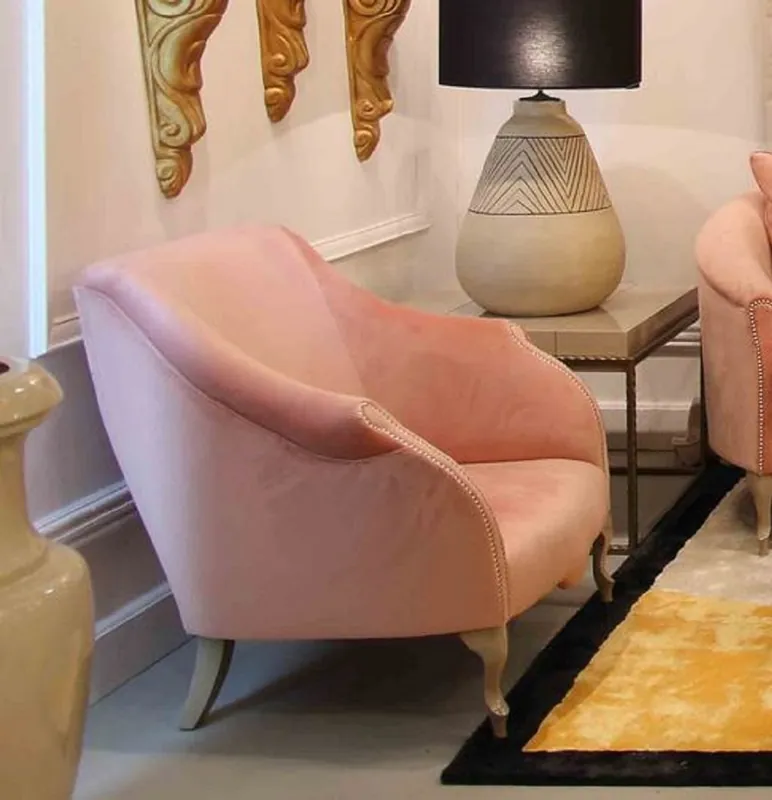 Top-Seller Casa Padrino sillón Art Deco de lujo rosa / gris 85 x 85 x A. 88 cm - Sillón de salón - Sillón de hotel - Muebles de salón - Muebles de hotel - Muebles Art Deco de Lujo