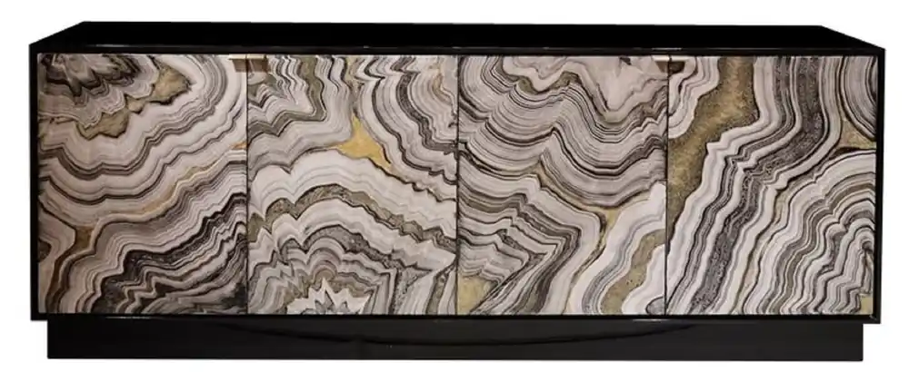 Casa Padrino aparador de lujo negro / gris / oro 200 x 40 x A. 76 cm - Gabinete de madera maciza con 4 puertas pintadas a mano - Muebles de lujo - Colección de lujo Geprüft