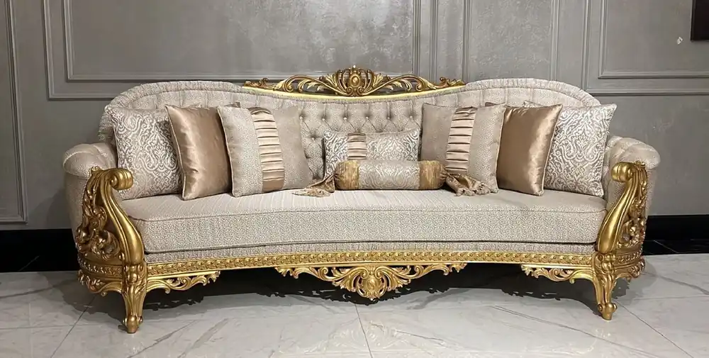 Rabatt Casa Padrino sofá de salón barroco de lujo oro patrón / oro - Magnífico sofá de estilo barroco - Muebles de salón de lujo en estilo barroco - Muebles barrocos - Noble y Magnífico