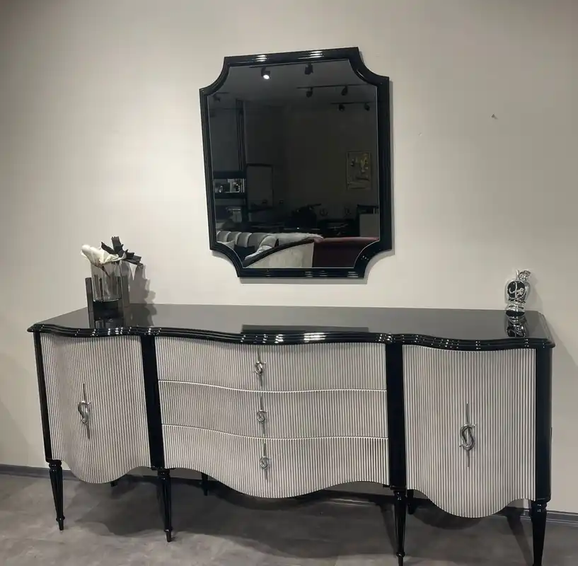 Markenprodukt Casa Padrino aparador barroco de lujo con espejo negro / gris / plata - Muebles de lujo en estilo barroco - Muebles barrocos - Interiores barrocos - Noble y Magnífico