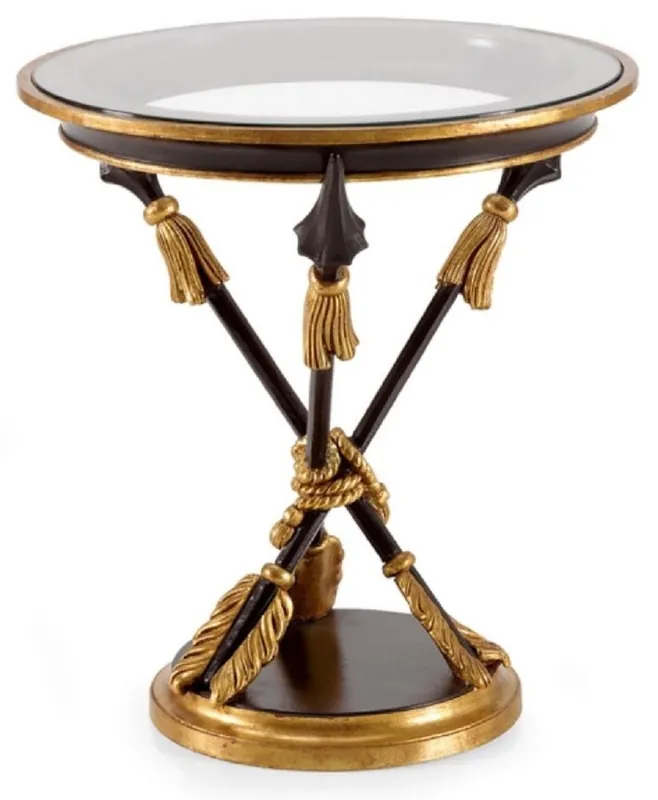 Preisreduziert Casa Padrino mesa auxiliar barroco de lujo oro antiguo / marrón oscuro - Magnífica mesa de madera maciza con tapa de vidrio - Muebles de lujo estilo barroco - Muebles barrocos - Hecho en Italia