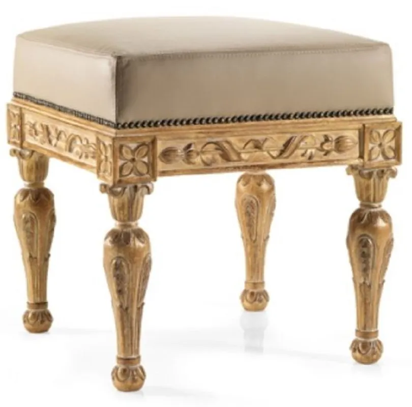 Wochenendangebot Casa Padrino taburete de cuero barroco de lujo beige / natural antiguo - Taburete de estilo barroco hecho a mano con cuero genuino de alta calidad - Muebles barrocos - Hecho en Italia