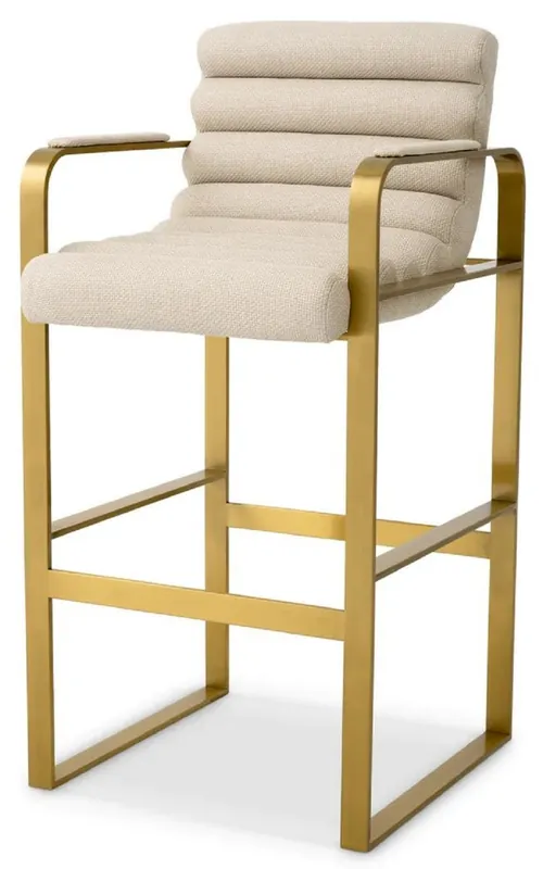Meistverkauft Casa Padrino silla de bar de terciopelo de lujo con reposabrazos arena / latón 53,5 x 57,5 x A. 107 cm - Taburete de bar tapizado de acero inoxidable - Muebles de bar de lujo - Calidad de lujo