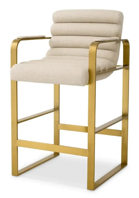 Casa Padrino silla de bar de terciopelo de lujo con reposabrazos arena / latón 53,5 x 57 x A. 96,5 cm - Taburete de bar tapizado de acero inoxidable - Muebles de bar de lujo - Calidad de lujo Beliebt