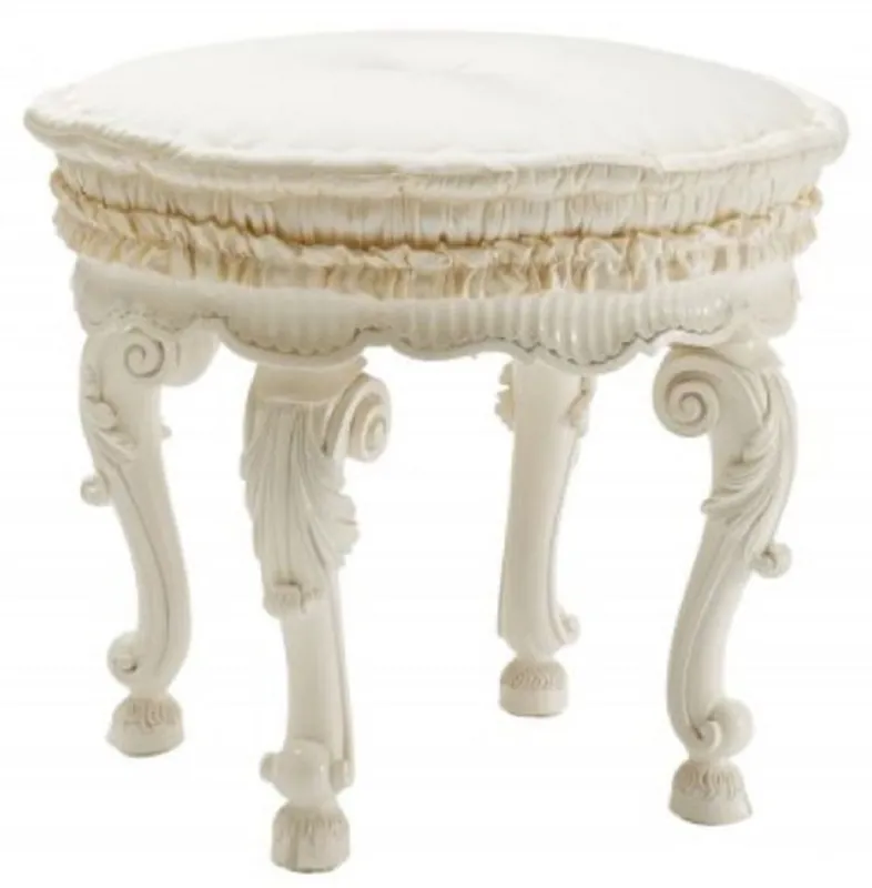 Direktkauf Casa Padrino taburete barroco de lujo blanco / crema - Taburete de estilo barroco hecho a mano - Taburete de pie barroco - Muebles barrocos - Calidad de lujo - Hecho en Italia