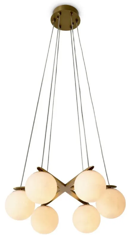 Casa Padrino lámpara de araña de lujo latón antiguo / alabastro Ø 60 x A. 17 cm - Lámpara de araña de salón regulable en altura con pantallas redondas de alabastro - Calidad de lujo Markenware