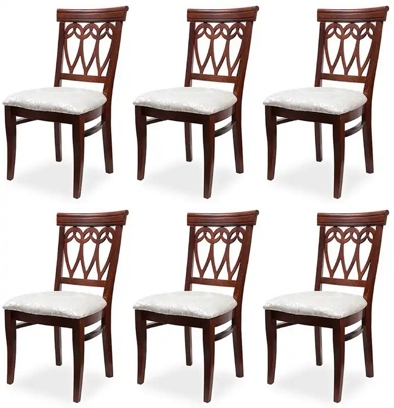 Casa Padrino conjunto de 6 sillas de comedor Biedermeier crema / marrón oscuro 50 x 56 x A. 96 cm - Sillas de cocina de madera maciza - Muebles de Comedor de Madera Maciza Biedermeier Preisreduziert