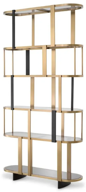 Nur Für Kurze Zeit Casa Padrino armario de estantería de lujo latón / negro / gris 120 x 38,5 x A. 240 cm - Armario de metal con 6 estantes de vidrio - Muebles de salón de lujo - Muebles de hotel - Calidad de lujo