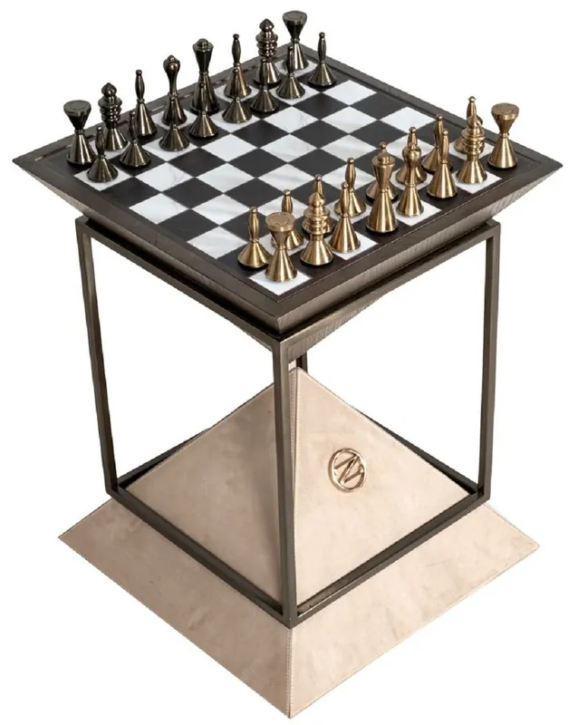 Casa Padrino mesa auxiliar de ajedrez de lujo marrón oscuro / blanco / beige / bronce 50 x 50 x A. 70 cm - Mesa auxiliar de salón - Mesa de hotel - Muebles de salón - Muebles de hotel Direkt Vom Hersteller