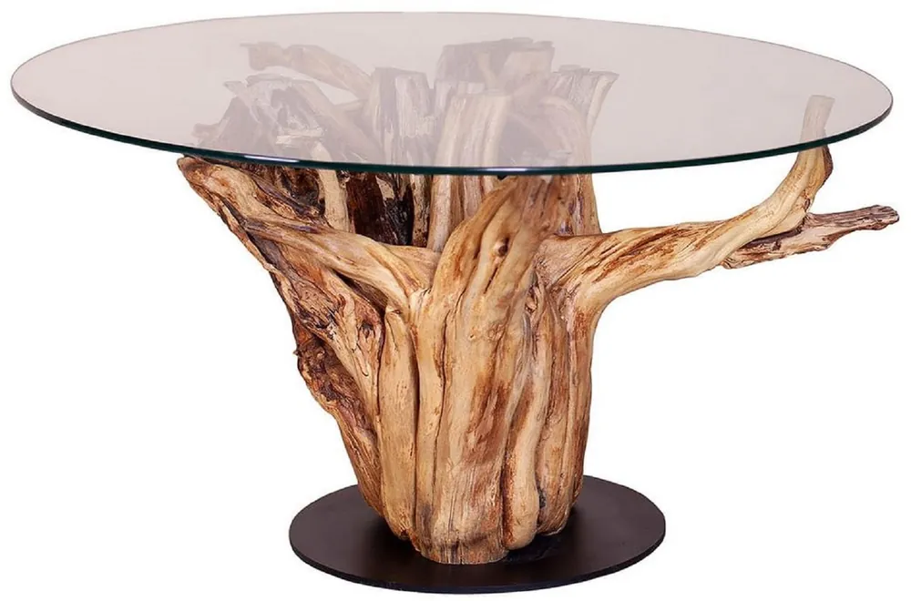 Günstig Casa Padrino mesa de centro de lujo con tapa de vidrio natural / negro Ø 90 cm