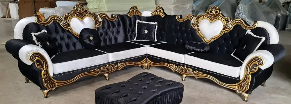 Schnäppchen Casa Padrino sofá de esquina barroco de lujo negro / blanco / oro