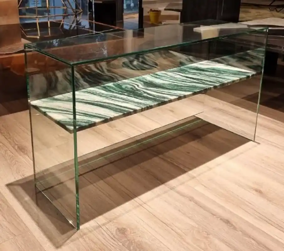 Neu Im Sortiment Casa Padrino consola de vidrio de lujo con estante de mármol verde / crema blanco 90 cm