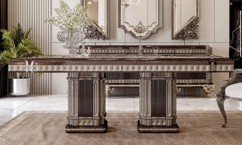 Echt Casa Padrino mesa de comedor barroco de lujo marrón oscuro / gris 250 cm