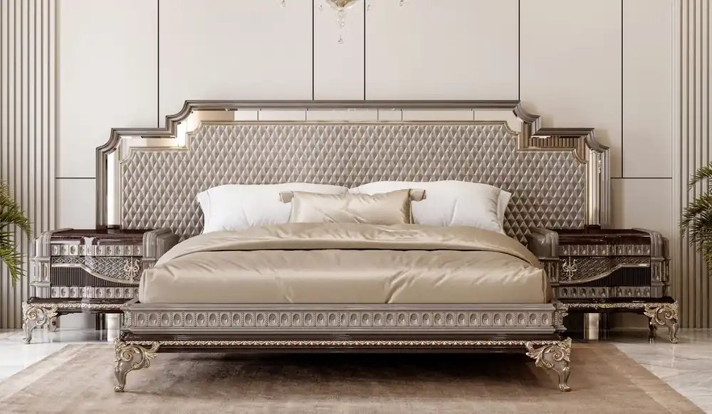 Casa Padrino cama doble barroco de lujo y 2 mesitas de noche gris / marrón oscuro / oro Jetzt Kaufen
