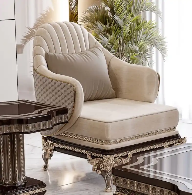 Casa Padrino sillón barroco de lujo de madera maciza crema / gris / marrón oscuro / oro Mega-Angebot